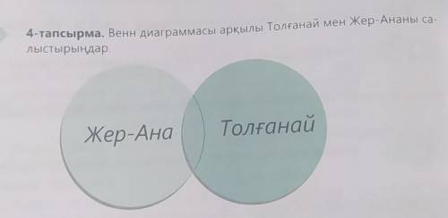 4-тапсырма. Венн диаграммасы арқылы Толғанай мен Жер-Ананы са- лыстырыңдар.1-2-ТолғанайЖер-Анама​