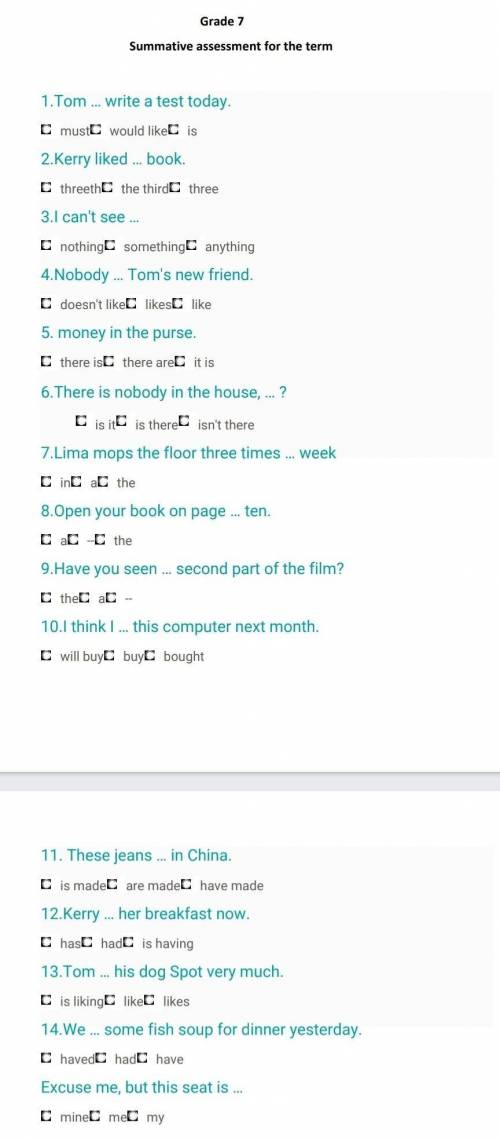 1. Tom ... write a test today. D must would like is2.Kerry liked ... book.D threeth the third three3