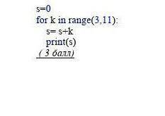 4. Каков ответ на экран в результате выполнения заданного программного кода s = 0 для k в диапазоне
