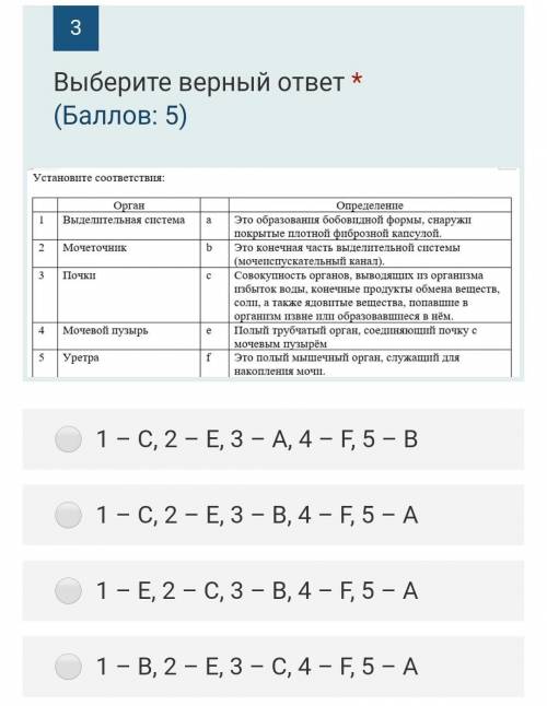 Соотнести Орган→определение1) Выделительная система...2) Мочеточник...3) Почки...4) Мочевой пузырь..