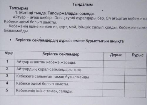 Тапсырма1. Мәтінді тыңда. Тапсырмаларды орында.​