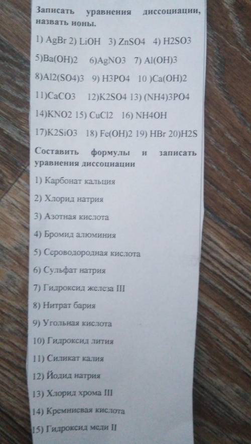 СЕЙЧАС К/Р Записатьуравнениядиссоциации,назвать ионы.1) AgBr 2) LiOH 3) ZnSO4 4) H2SO35)Ba(OH)2 6)Ag