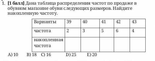 решить Дана таблица распределения частот по продаже в обувном магазине обуви следующих размеров. Най