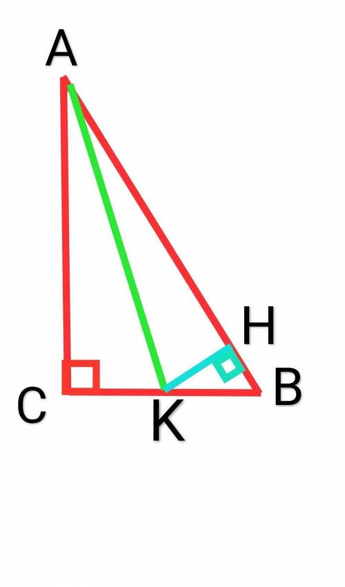 ДАНО: ∆ABC-прямоугольный, угол C=90°,AK-биссектриса, укол CKA=60°,AK=26 см.Найти:KH​