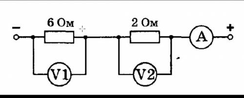 перший вольтимер (див.рисунок) показує напругу що показує амперметер і вольтимер ( можна ДАНО ​