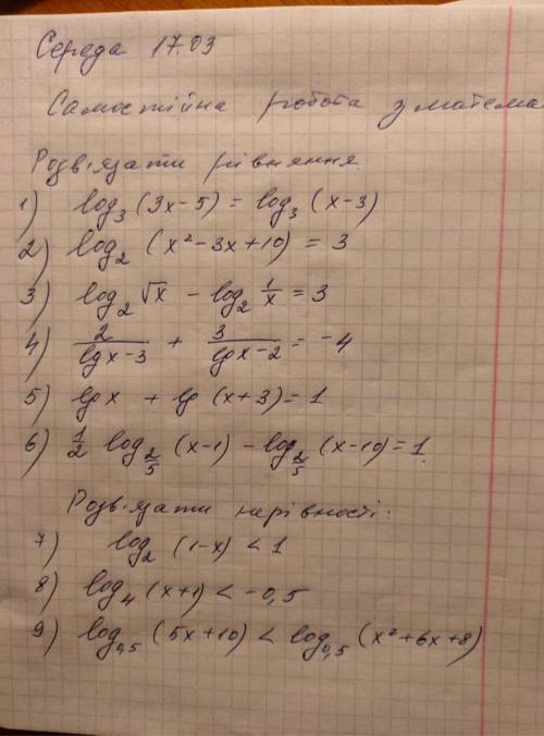 До іть дуже треба самостійна з математики логарифмічні рівняння