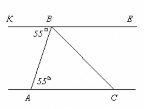 Прямая, проходящая через вершину треугольника АВС, пересекает стену ВС в точке К и ВК=АВ, ∠BAK=35°,∠