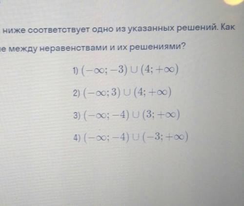 Выбери верный ответ Каждому из неравенств ниже соответствует одно из указанных решений. Какустановит