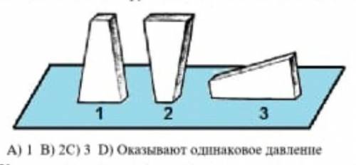 В каком положении брусок оказывает наибольшее давление на опору? А) 1В) 2С) 3D) оказывают одинаковое