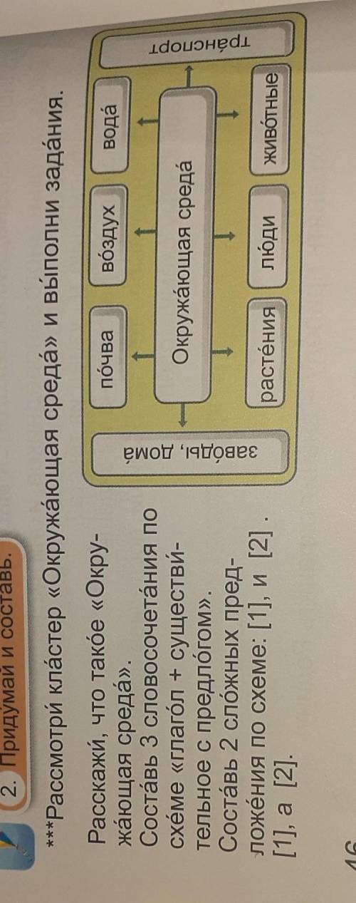 2. Придумай и составь. **Рассмотри кластер «Окружающая среда» и выполни задания.Расскажи, что такое