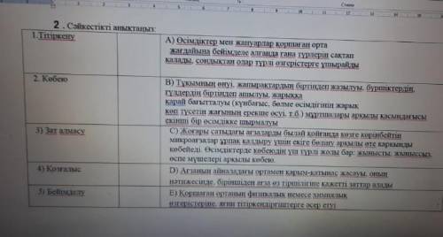 2. Сіркестікті анықтаңыз : 1.Тітіркену А ) Өсімдіктер мен жануарлар қоршаған орта жағдайына бейімдел