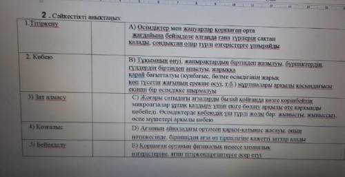 2. Сіркестікті анықтаңыз : 1.Тітіркену А ) Өсімдіктер мен жануарлар қоршаған орта жағдайына бейімдел