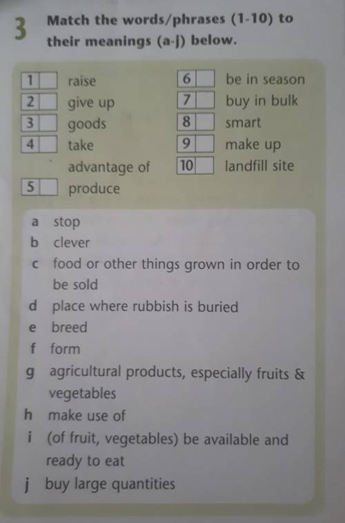 3Match the words/phrases (1-10) totheir meanings (a-j) below.​