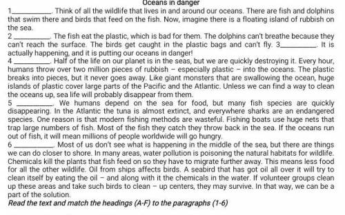 Read the text and match the headings (A-F) to the paragraphs (1-6) APollutions affects all wildlife1