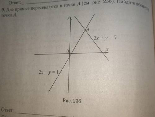 Две прямые пересекаются в точке А. Найдите абсциссу точки А.