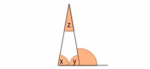 Найдите пропущенные углы в каждом треугольнике. 1. x=80, y=20, z=80 2. x=80, y=20, z=100 3. x=80, y=