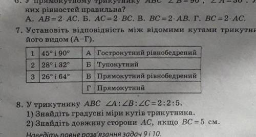 Установіть відповідність між відомими кутами трикутника (1-3) та його видом (А-Г) 1. 45° і 90° А. Го