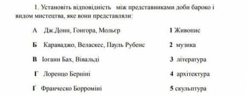 Установить видповиднисть миж представниками доби бароко и видом мистецтва яке вони представляли​