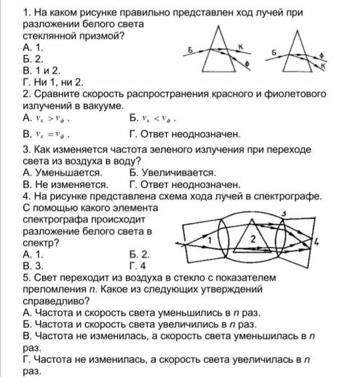 Физика 11 класс. Тест дисперсия света