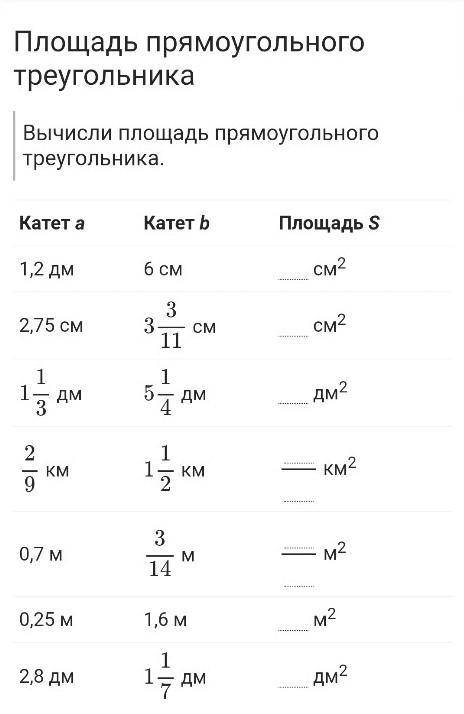 Вычисли площадь прямого треугольника.​