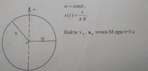 Ω=const s(t)=t/(πR)Найти абсолютные скорость и ускорение точки М при t=5 с.