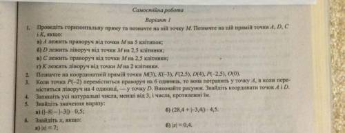 Позначте на координатній прямій точки M(3), К(-3), F(2,5), D(4), Р(-2,5), О(0).