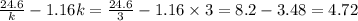 \frac{24.6}{k} - 1.16k = \frac{24.6}{3} - 1.16 \times 3 = 8.2 - 3.48 = 4.72