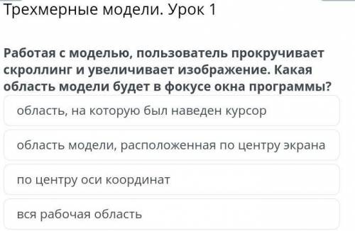 Работая с моделью, пользователь прокручивает скроллинг и увеличивает изображение. Какая область моде