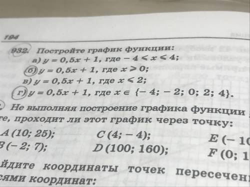 решить ) б.) у=0,5х+1, где х>\= (больше или равно) 0 г.) у=0,5х+1, где х €(принадлежит) {-4; -2;