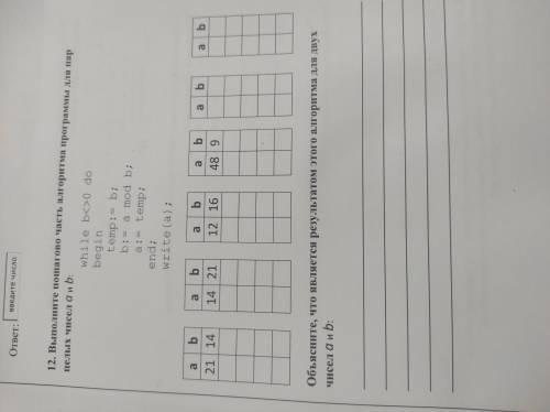 Выполните пошагово часть алгоритма программы для пар целых чисел a и , буду благодарен
