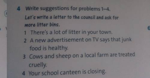 Write suggestions for problems 1-4. [Let's write a letter to the council and ask for more litter bin