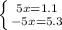 \left \{ {{5x=1.1} \atop {-5x=5.3}} \right.