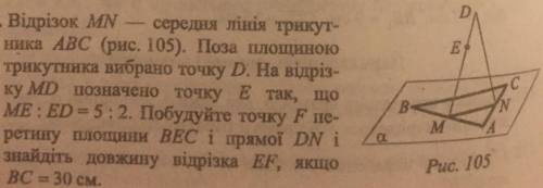 Bідрізок MN — середня лінія трикутника АВС. Поза площиною трикутника вибрано точку D. На відрізку MD