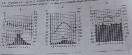 Определите, какому климатическому поясу соответствует каждая климатограмма. Подпишите название клима
