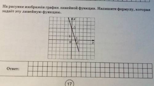 На рисунке изображён график линейной функции. Напишите формулу, которая задаёт эту линейную функцию