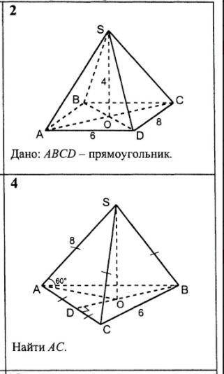 Первую решил условие: В задачах №2 и №5 найти площадь полной поверхности пирамиды, SO – высота (вез