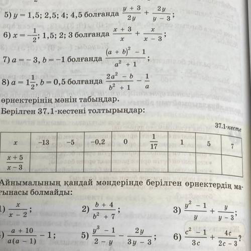 37.3. Берілген 37.1-кестені толтырыңдар: 37.1-кесте 1 В 1 -13 -5 х 0 -0,2 1 5 17 7 х+5 о x - 3