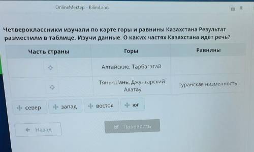 2 Четвероклассники изучали по карте горы и равнины Казахстана Результатразместили в таблице. Изучи д