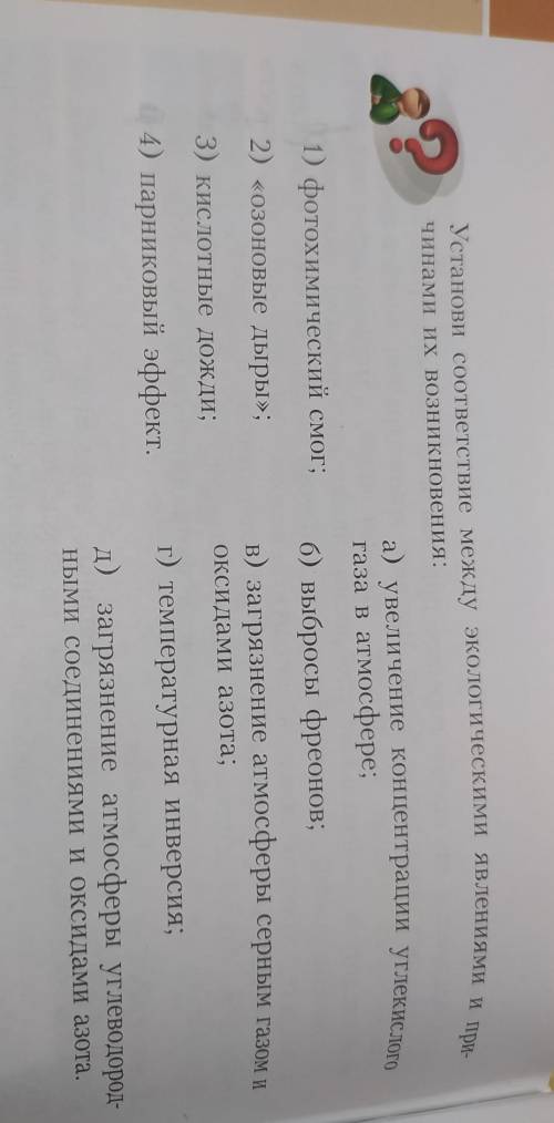 Установите соответствие между экологическими явлениями и причинами их возникновения:​