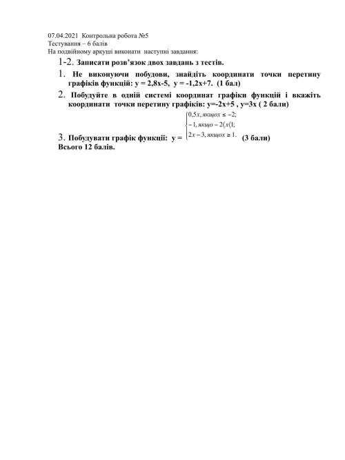 Побудуйте в одній системі координат графіки функцій і вкажіть координати точки перетину графіків: у=