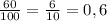 \frac{60}{100} = \frac{6}{10} = 0,6