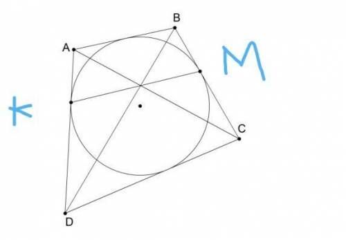 РАЗОБРАТЬСЯ Докажите что AC, BD, KM пересекаются в одной точке ( ABCD- описанный)​