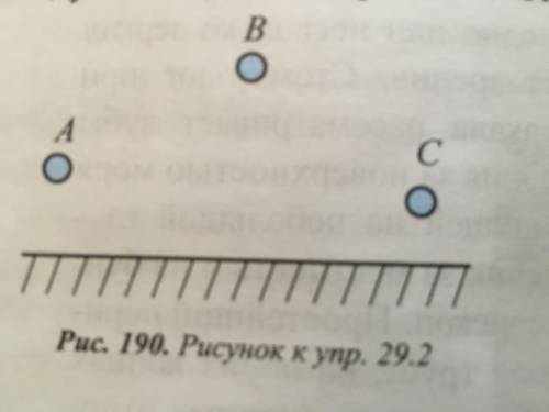 Постройте изображение трёх светящихся точек A,B и С вплоском зеркале (рис .190) определите графическ