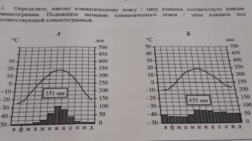 Определите, какому климатическому поясу / типу климата соответствует каждая климатограмма. Подпишите