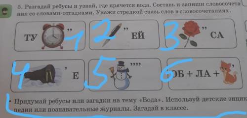 Я ребусы разгадала 1 ребус-туман2-ручей3-роса 4-море 5-снег6-облакоСоставьте словосочетания и 3 ребу