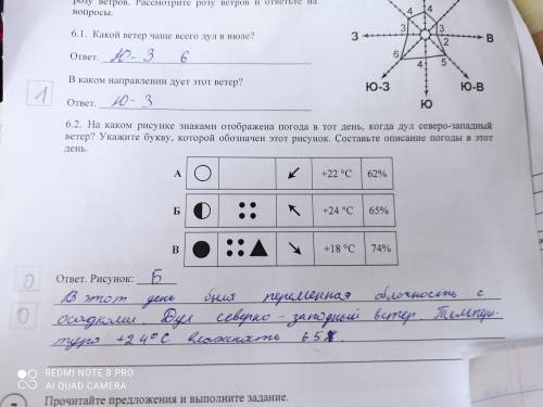 На каком рисунке знаками отображена погода в тот день, когда дул северо-западный ветер. Укажите букв