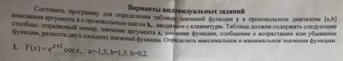 Составить программу для определения таблицы значений функции у в произвольном диапазоне [a,b] измене