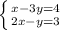 \left \{ {{x-3y=4} \atop {2x-y=3}} \right.