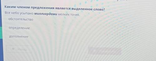 Каким членом предложения является выделенное слово? Все небо усыпано миллиардами мелких точек.обстоя