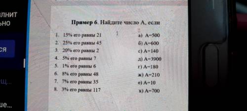 Пример 6. Найдите число А, если 1. 159% его равны 21 2 25% его равны 45 3. 20% его равны 2 4. 5% его